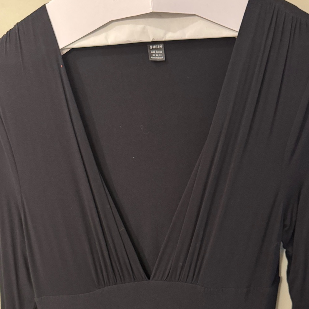 SHEIN Deep V-Neck Black Dress